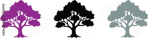 Silhouette of a tree vector illustration with branches leaves and roots in black art style
