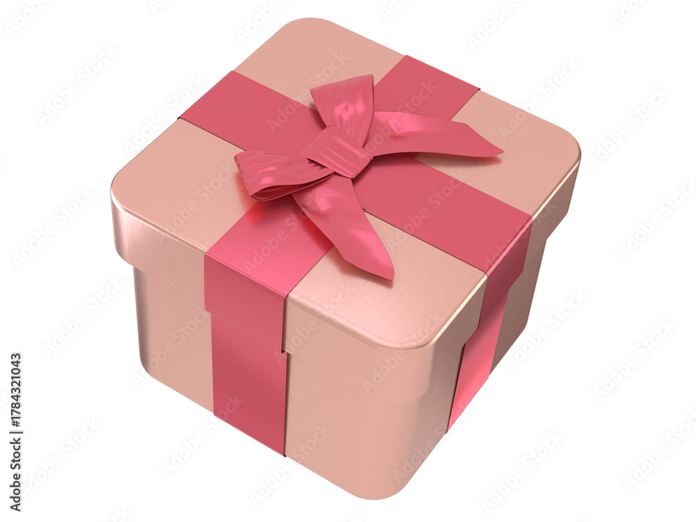 Obraz premium A shiny pink gift box with a ribbon and bow isolated on a transparent background 3D render