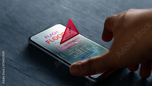 Smartphone shows flash flood alert, Climate change, Technology for safety