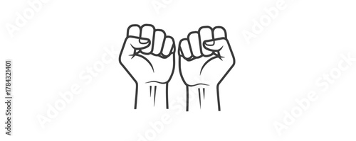 Raised fists line art illustration symbolizing power, unity, protest, and solidarity. graphic design element representing strength and resistance.