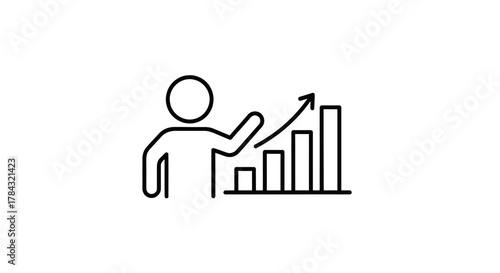 Person analyzing business growth chart with upward trend, illustrating success, data analytics, market strategy, and financial progress.