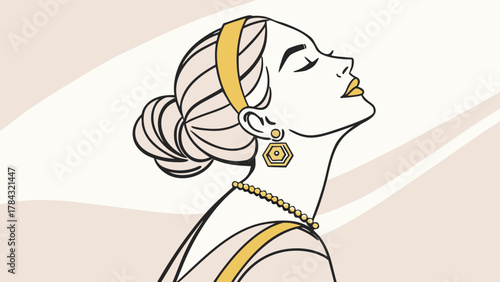 Elegant woman with a retro hairstyle and jewelry, showcasing timeless beauty and sophistication