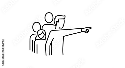 Leadership and guidance icon showing a forward-pointing figure leading two followers, symbolizing teamwork, future vision, and collective progress.