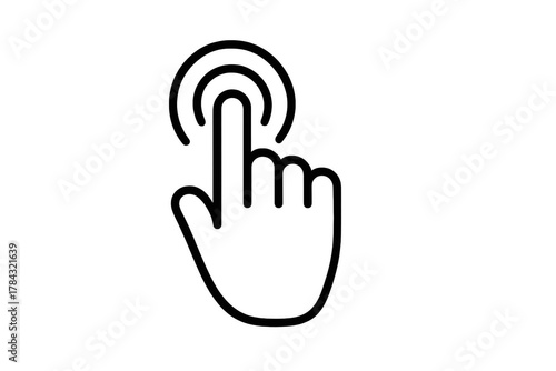 Hand cursor icon clicking, finger tapping a digital interface, web pointer action, internet browsing element