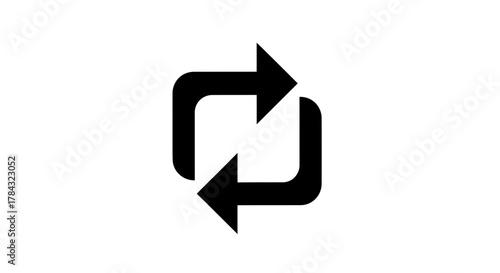 A simple black and white illustration of a loop or refresh symbol rotation