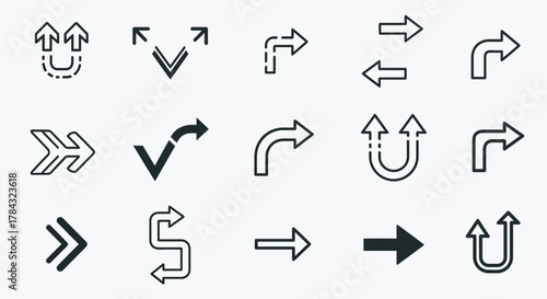 Versatile collection of arrow icons representing direction navigation and user interface