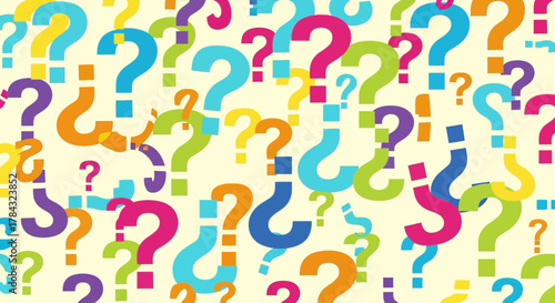 Colorful Question Marks Seamless Pattern Background, Symbolizing Inquiry and Confusion