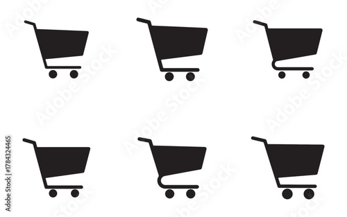 Collection of Shopping Cart Icons in Black and White for E Commerce and Retail Concepts