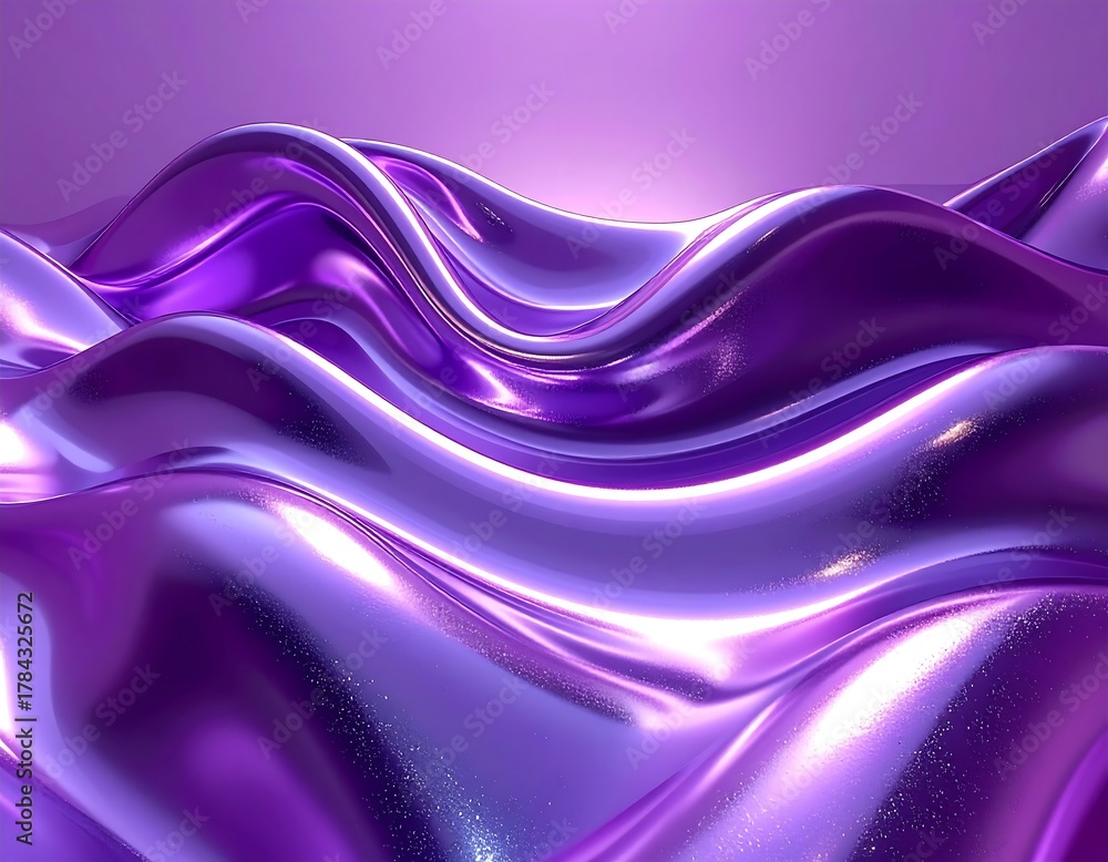 Fototapeta premium Glossy, flowing, purple fabric rippling in soft light