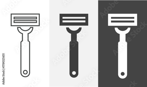 Razor icon in outline and solid style with black and white color. Bathroom icon element.