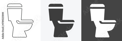 Toilet icon in outline and solid style with black and white color. Bathroom icon element.