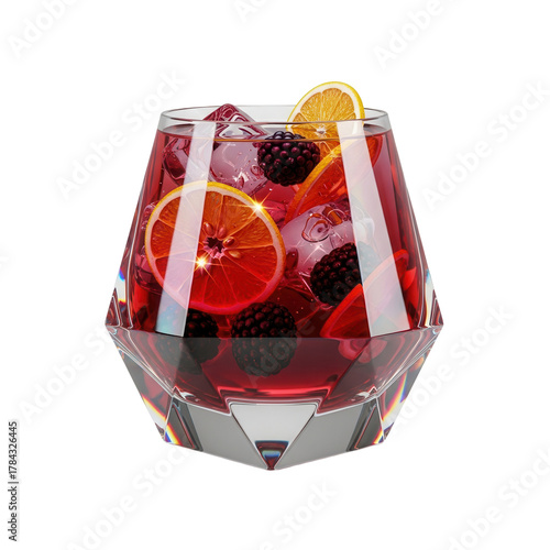 Refreshing sangria cocktail in elegant crystal glass