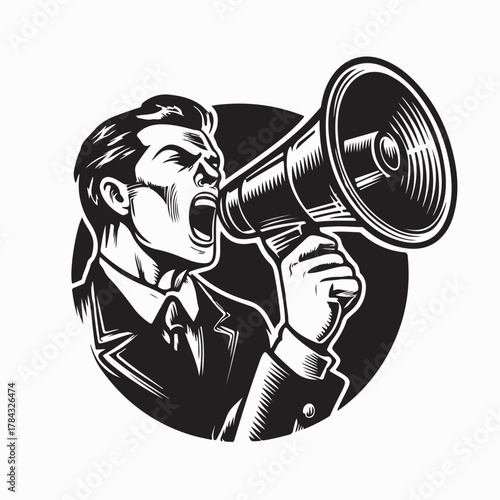 Passionate Public Speaker with Megaphone Vector Illustration on white background