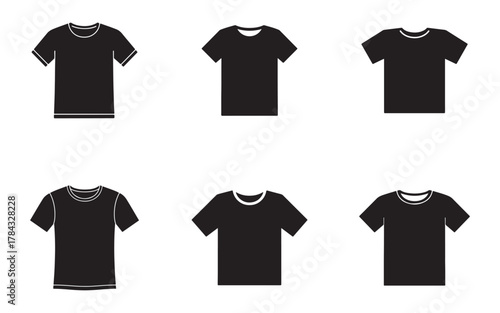 Variety of Black T Shirt Designs Vector Illustration for Clothing Line Mockup and Fashion Concepts Simple and Minimalist Style
