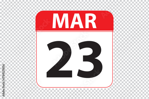 March 23 dates calendar icon.  simple and modern calendar icon on white background.