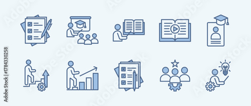Learning and Training Blue Icon Set  Collection 