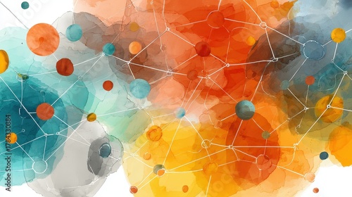 Network flat design top view theme information technology water color vivid.