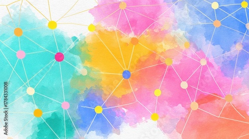 Network flat design top view theme information technology water color vivid.