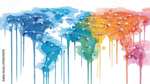 Network flat design top view theme information technology water color vivid.