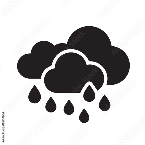 Illustration of dark rain clouds with water droplets falling, suitable for weather forecasts, educational content, and creative projects
