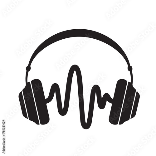 Headphones with sound wave illustration, ideal for musicrelated content, audio production, and creative projects requiring audio visuals
