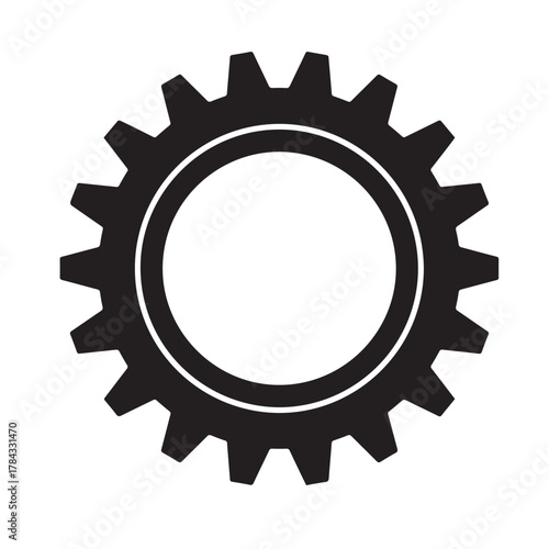 A gear illustration, isolated on a white background, showcases a mechanical component with toothed edges, designed to transmit rotational motion in machinery. 