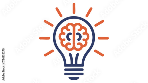 Brain in light bulb idea icon