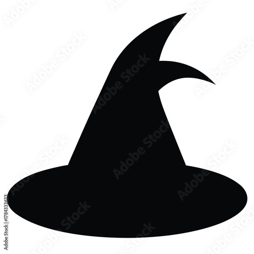 Witch hat silhouette with pointed tip and wide brim for halloween holiday