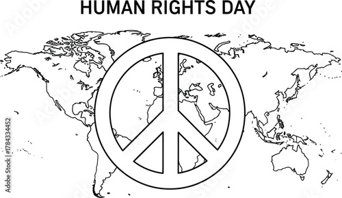 Human Rights Day illustration with peace symbol and world map