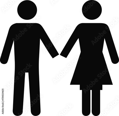 Simple black silhouette icons depicting a man and a woman holding hands