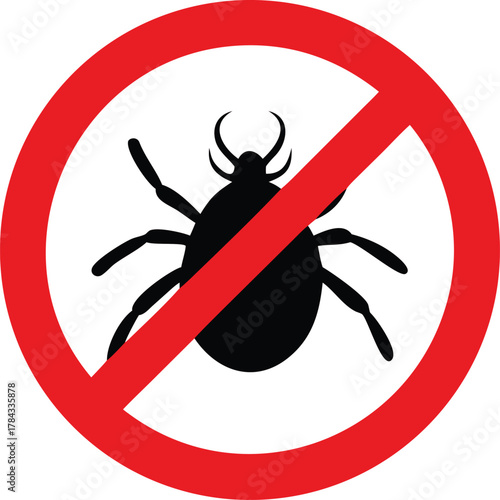 Prohibition sign depicting a black tick insect within a red circle