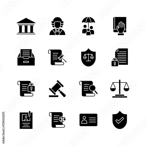 collection of legal and law solid fill icons
