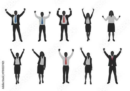 Enthusiastic Business Team Diverse Silhouettes Celebrating Success