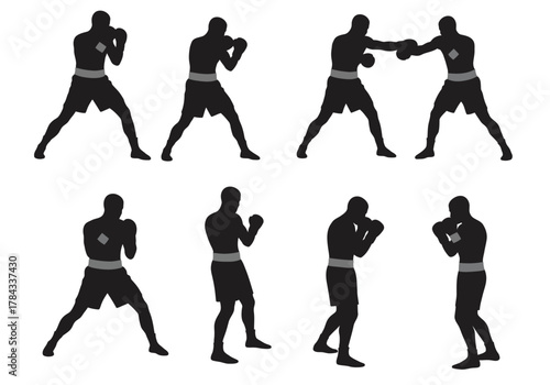 Silhouette Boxing Dynamic Poses for Sports and Fitness Design