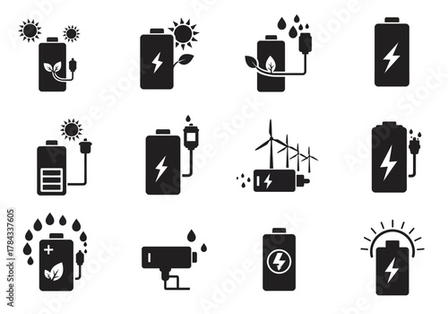 Renewable Energy Battery Icons Sustainable Power Collection