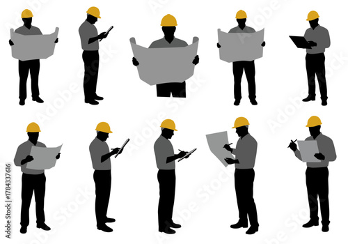 Architectural Visions Diverse Silhouettes of Professionals Inspecting Blueprints