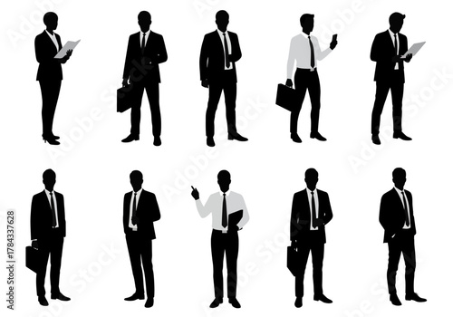 Silhouetted Businessmen Diverse Poses for Corporate Concepts