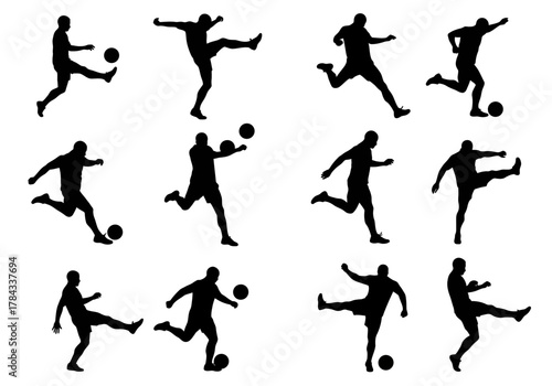 Silhouette Soccer Player Kicking the Ball Dynamic Action Collection