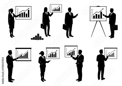 Business People Presenting Growth Charts in Silhouette