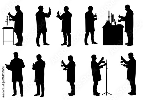 Silhouette of Scientists Conducting Experiments in the Lab