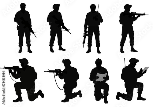 Silhouette Soldiers Military Personnel in Various Poses
