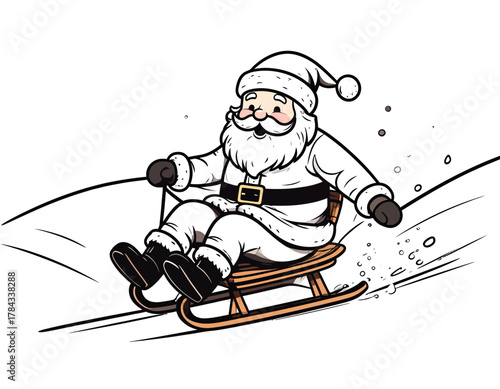 Santa Claus Sledding Downhill - A Festive Holiday Illustration.