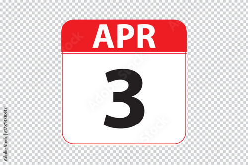April 3 dates calendar icon.  simple and modern calendar icon on white background.