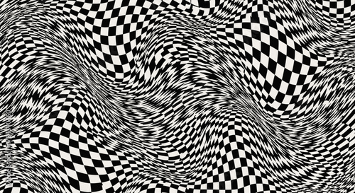 Abstract optical illusion with distorted black and white checkerboard pattern
