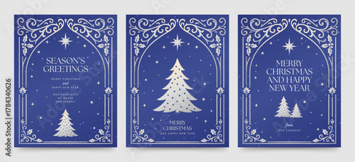 Winter Wonderland Poster Flyer Flier Template with Elegant, Luxury & Classic Christmas Border Frame & Xmas Tree Vector for Christmas Market Banner & Wintertime Invitation Layouts, Christmas Background