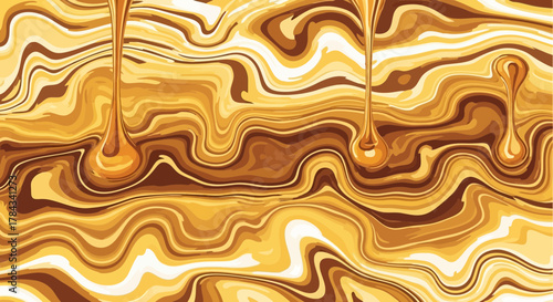 Abstract honey and chocolate swirl background illustration with drops pattern