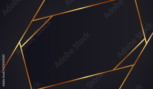 Modern black abstract background with geometric golden lines for luxury premium style.
