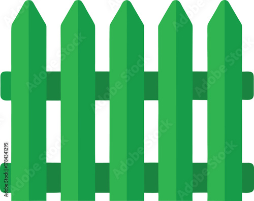 Green flat vector illustration of a wooden fence, minimal design symbolizing property boundary or garden.