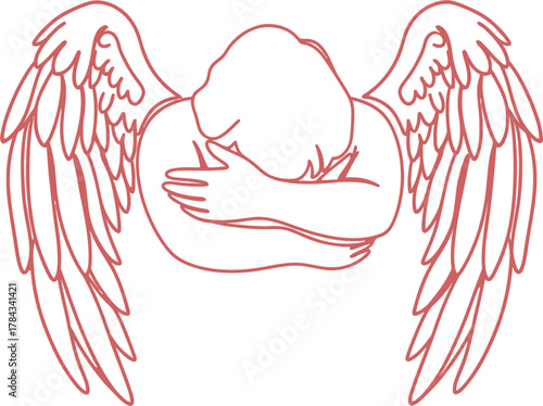 Abstract Angel Hugging Itself Line Art