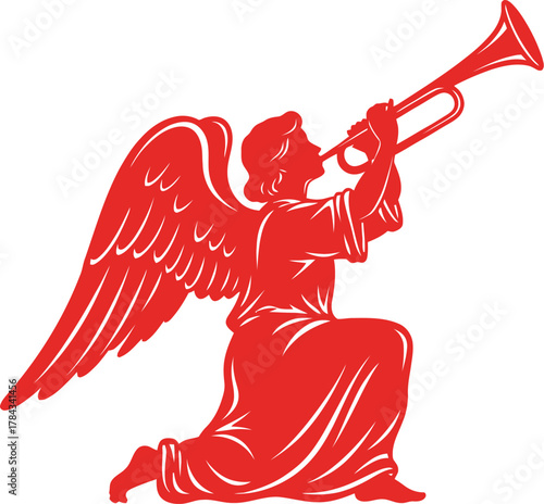 Red Angel Blowing Trumpet Silhouette
